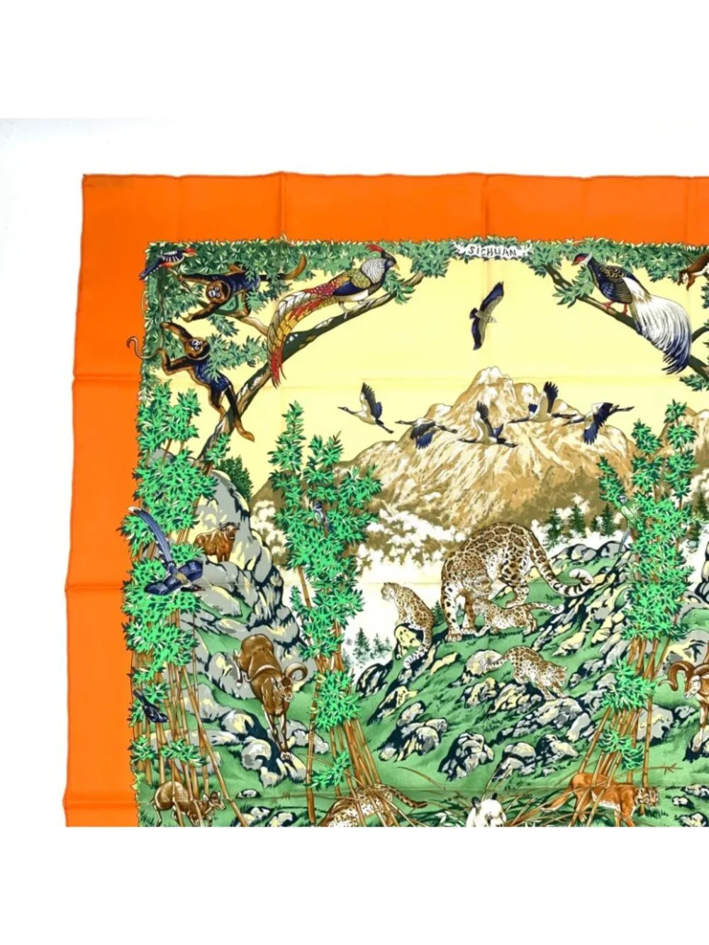 Hermes Carre 90 Sichuan Orange Multicolor Silk Scarf - Picture 2 of 7